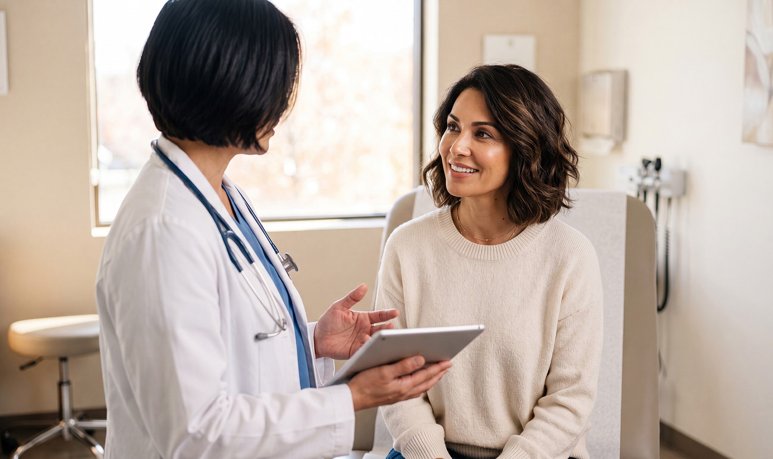Doctor consulting with patient in office setting.